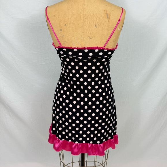 jenni by Jennifer Moore Black Nighty Polka Dots Pink Satin Trim Size Small - Picture 7 of 12